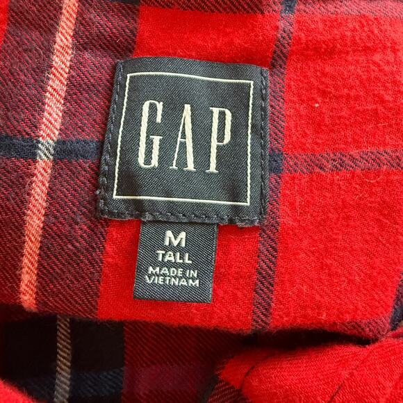 GAP Plaid Flannel Tiered Skirt Shirt Dress In Red Size Medium Tall - Picture 10 of 11